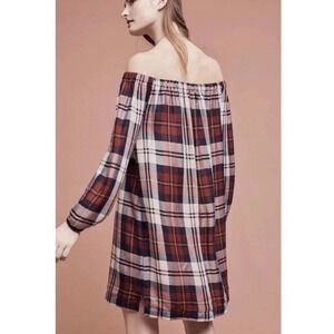 Cloth & Stone Anthropologie Plaid Off The Shoulder Dress XS NWT